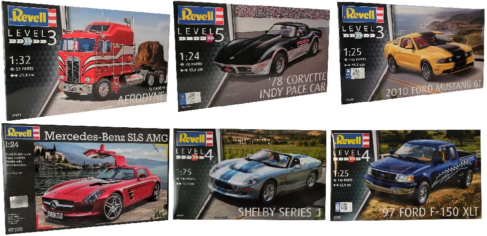Revell Modellbausatz Autos von Kenworth, Corvette, Ford Mustang, Mercedes, Shelby, Ford F-150 XLT (Auswahl)