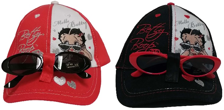 Betty Boop Mütze Kappe Basecap mit Herzchen inkl. Sonnenbrille für Kinder (Auswahl)