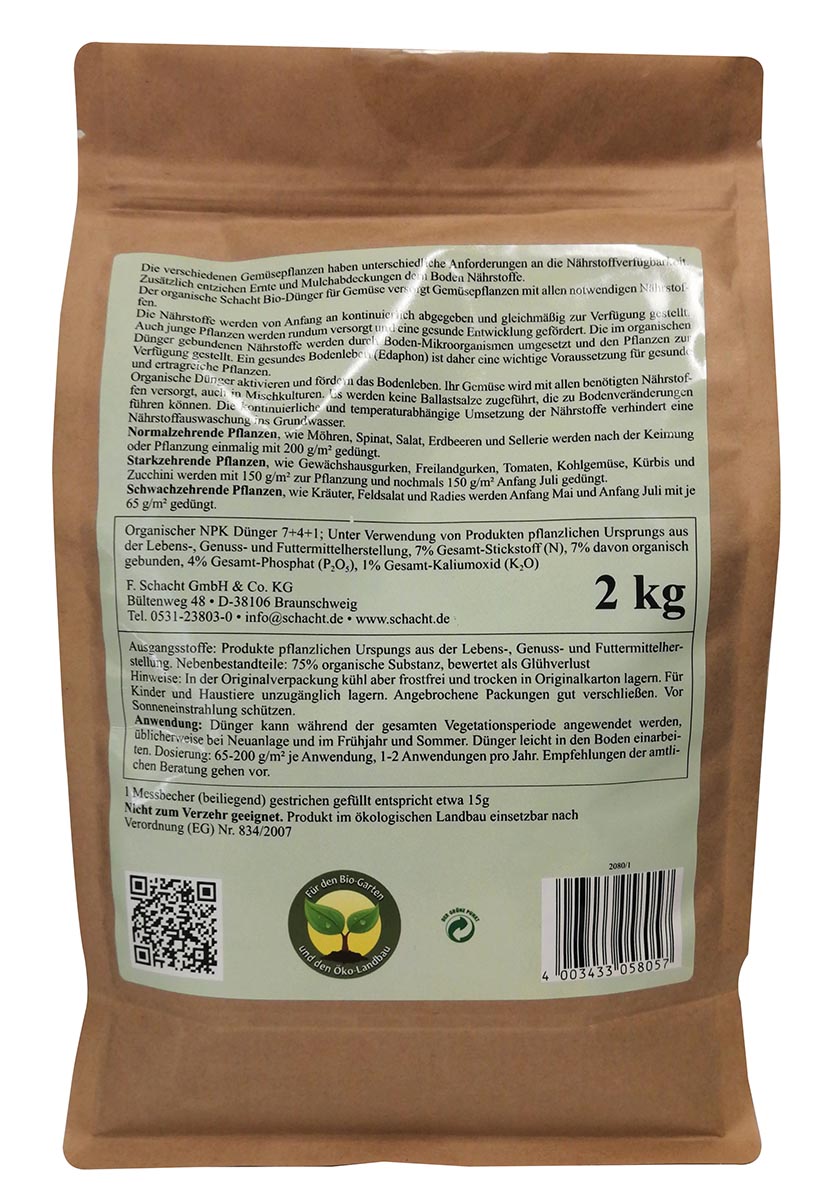 Schacht Bio-Dnger speziell fr Gemse 2 Kg Packung inkl. Messbecher  Dngegranulat