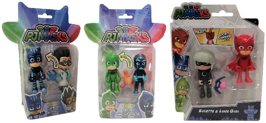 Simba PJ Masks 2er Figuren Set Catboy Romeo, Gecko Nacht Ninja, Eulette Luna Girl, bewegliche Actionfigur mit Licht (Auswahl)