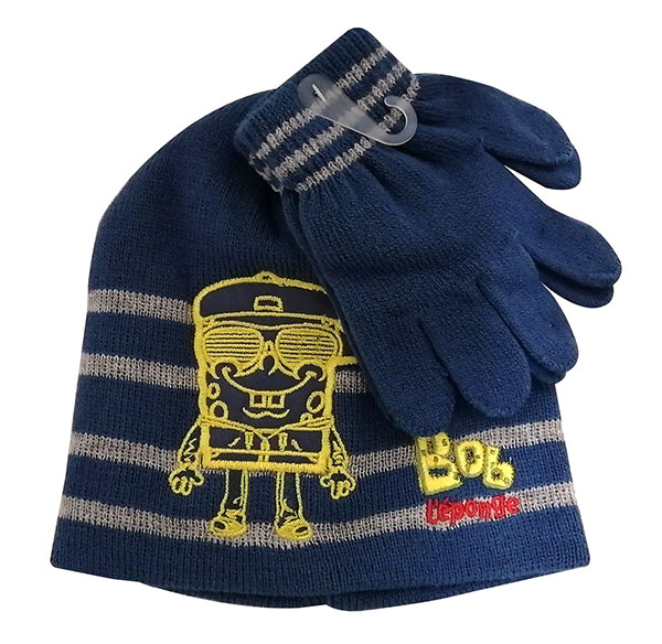Spongebob Schwammkopf Mütze und Handschuh Set für Kinder Dunkelblau/Grau 54