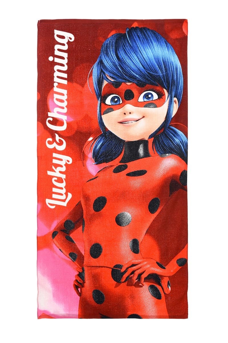 140 x 70cm red or grey 17% polyester 83% cotton Miraculous Ladybug Towel 
