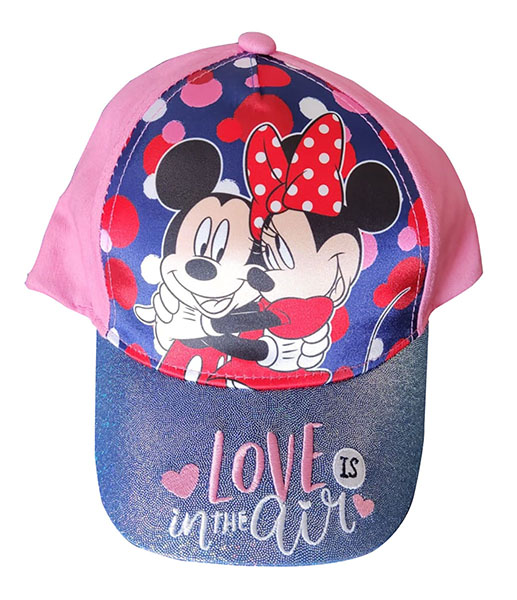 Disney Mickey & Minnie Kappe Mütze Love is in the Air für Kinder mit Glitzerschild rosa Gr. 54