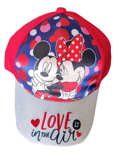 Disney Mickey & Minnie Kappe Mütze Love is in the Air für Kinder mit Glitzerschild rot Gr. 54
