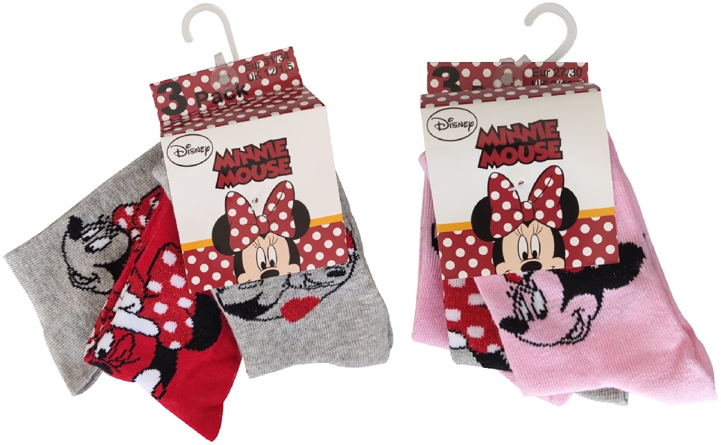 Disney Minnie Maus 3er Pack Socken Strümpfe für Kinder Rot Grau o. Rosa Grau (Auswahl)