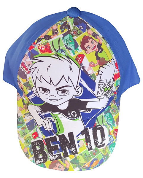 Ben10 Kappe für Kinder, mit Ben und Aliens im Comic Stil, Cappy mit Klettverschluss, Blau Gr. 52